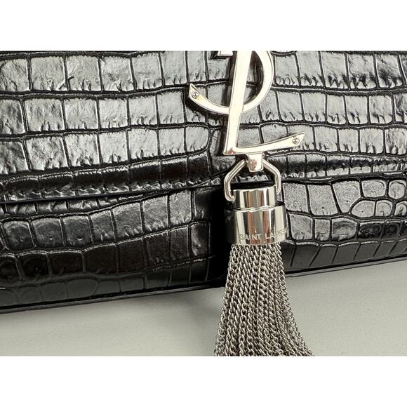 Saint Laurent Kate Tassel Croc-Embossed Leather Shoulder Bag in Black - Picture 5 of 16